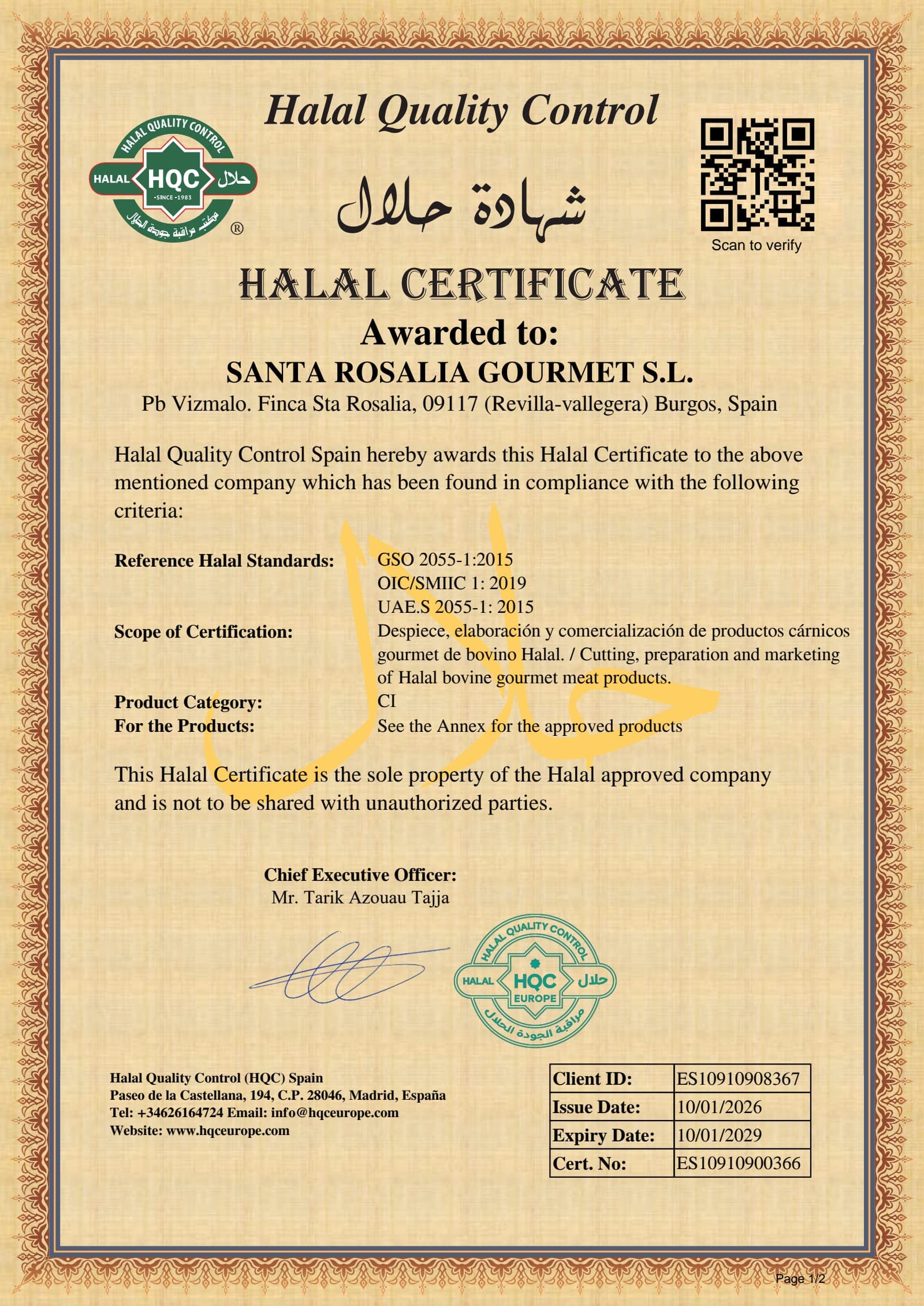 Certificat Halal — Santa Rosalia Gourmet — page 1
