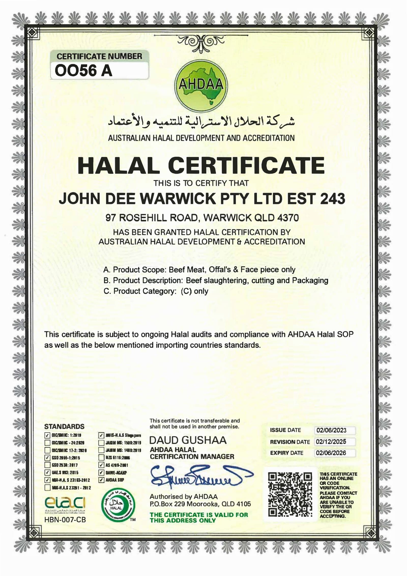 Certificat Halal — Black Onyx — page 1